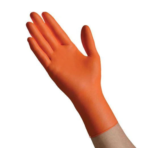 (In-Stock) 6X Orange Nitrile Gloves, 6 Mil Strong, Extended Cuff
