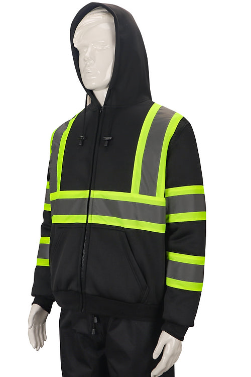 Black Hoodie with Hi-Viz Green 98-3021BKG - GloveSaver.com