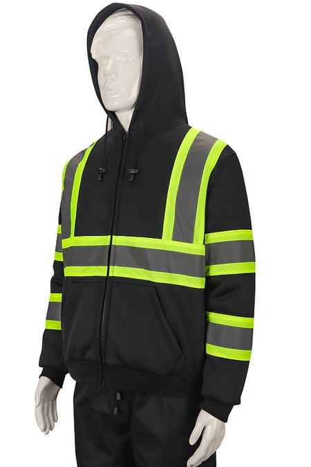 Black Hoodie with Hi-Viz Green 98-3021BKG - GloveSaver.com