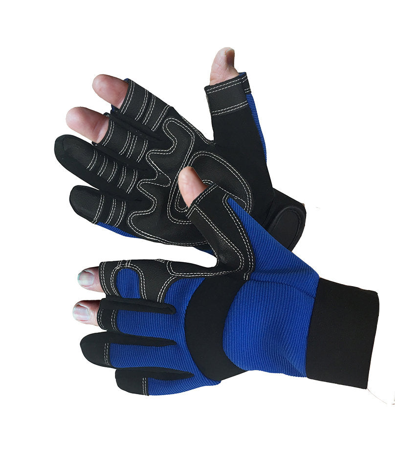 Blue Leather Mechanics Gloves