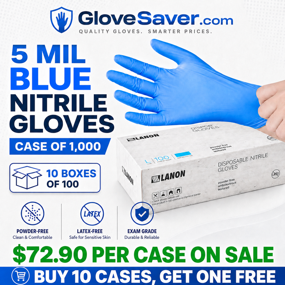 5 Mil Nitrile Gloves - Exam Grade - 1,000 Per Case - GloveSaver