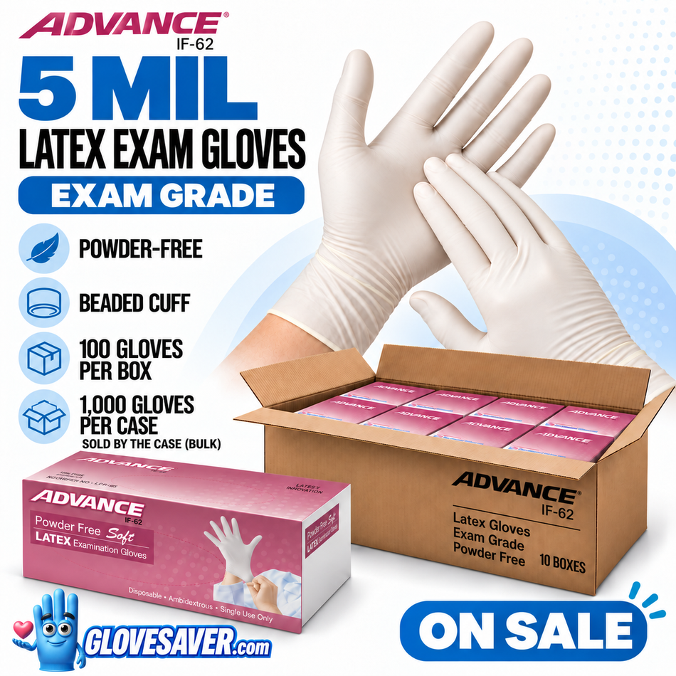 5 Mil Latex Gloves, Powder Free, Exam Grade, 1000 Per Case
