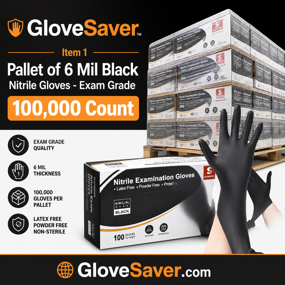 1 Pallet of 6 Mil Black Nitrile Gloves - Exam Grade (100,000 Count) GloveSaver.com