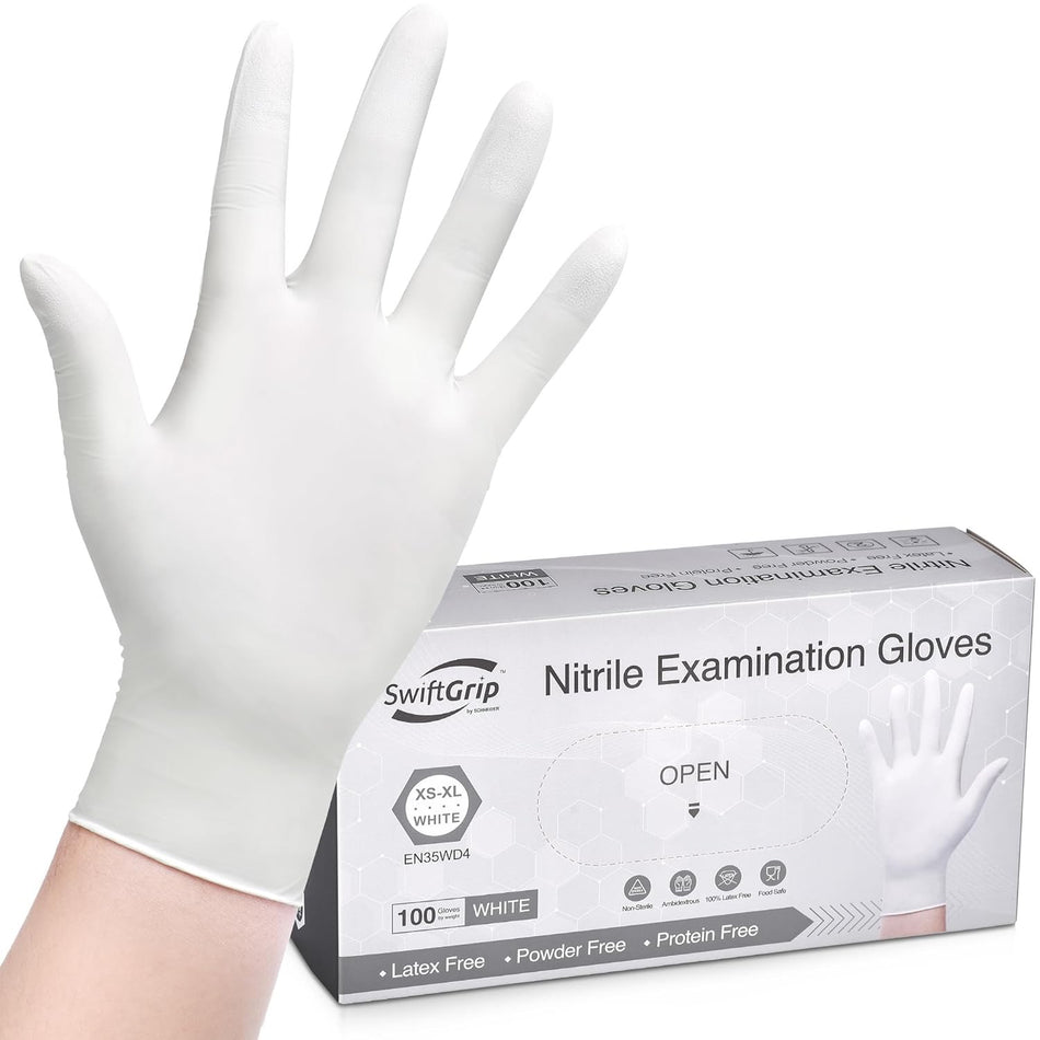 (In-Stock)  3X White Nitrile Gloves (3 Mil)