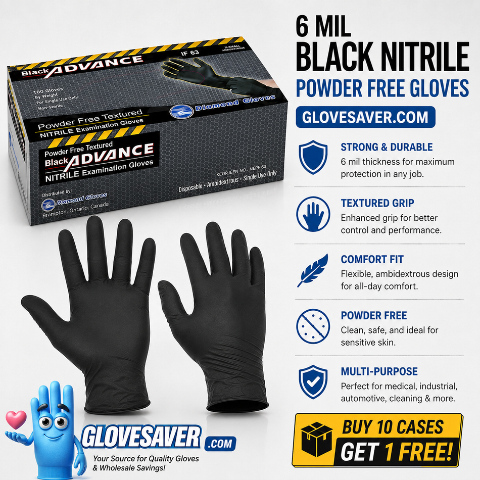 6 Mil Black Nitrile Gloves - 1,000 count - GloveSaver
