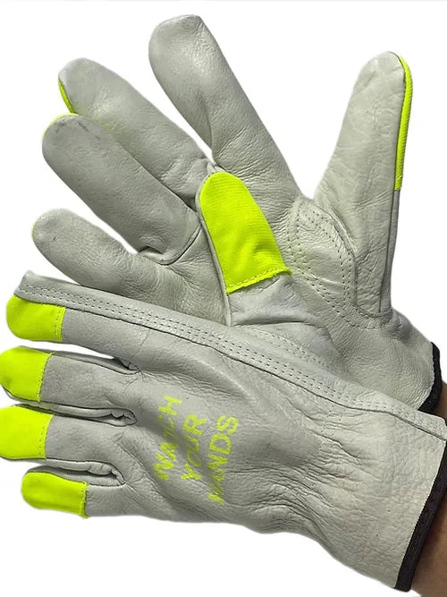 Driver Gloves Cowhide Green High Viz 32-1383HVG