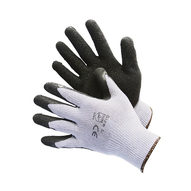 Grey String Knit with Black Latex Coated Palm 50-3242BK - GloveSaver.com