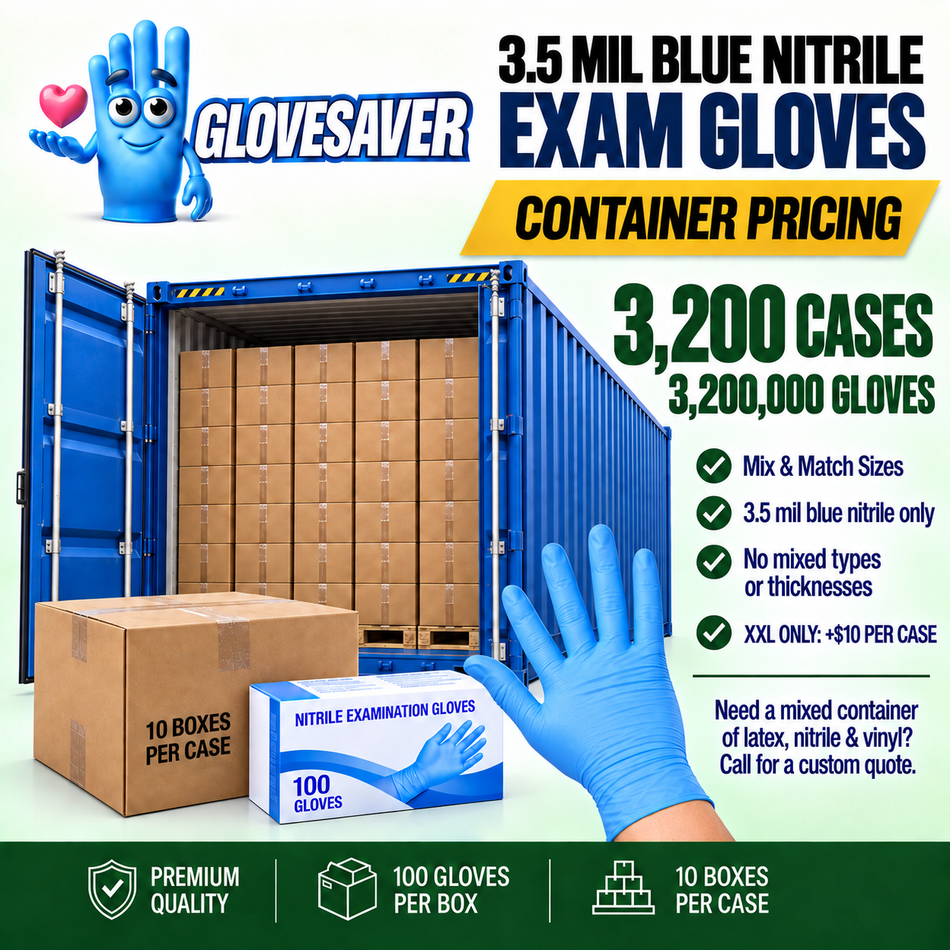 Container of 3.5 Mil Blue Nitrile Gloves - Exam Grade (3,200,000 Count)