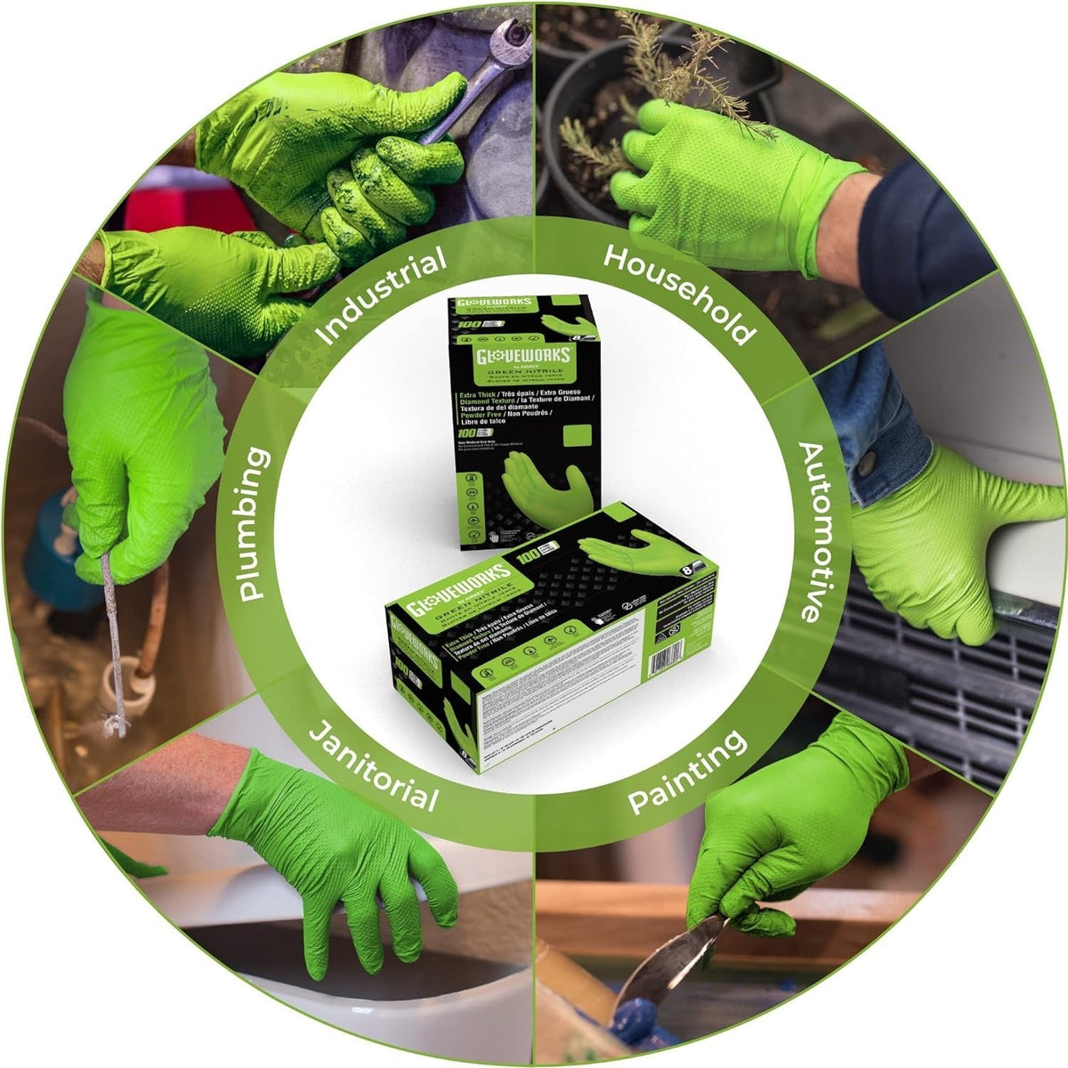 GloveWorks 8X Green Nitrile Exam Gloves, 8 Mil Strength - GloveSaver.com
