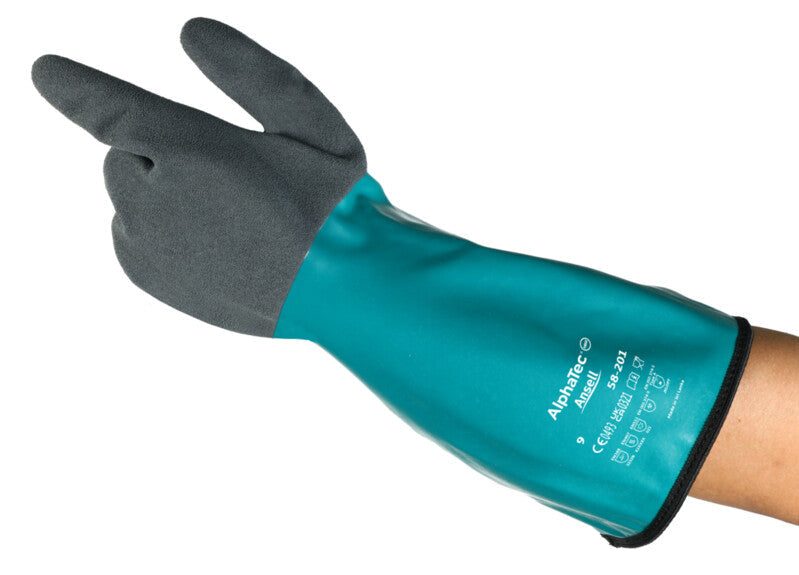 AlphaTec, 58-201, Nitrile, chemical-resistant gloves, industrial chemical resistant gloves, bulk chemical resistant gloves, 54 pairs per case, case pack gloves, GloveSaver.com