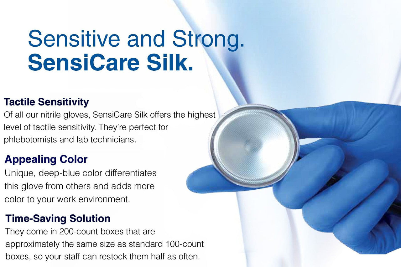 Medline SensiCare Silk Dark Blue Nitrile Exam Gloves, 3.5 mil, 2500 per case - GloveSaver.com