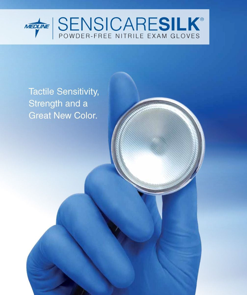 Medline SensiCare Silk Dark Blue Nitrile Exam Gloves, 3.5 mil, 2500 per case - GloveSaver.com