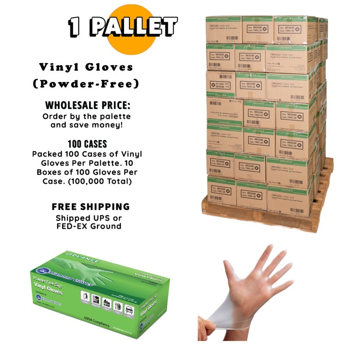 1 Pallet of 4X Vinyl Gloves, Powder Free (100,000 Count)