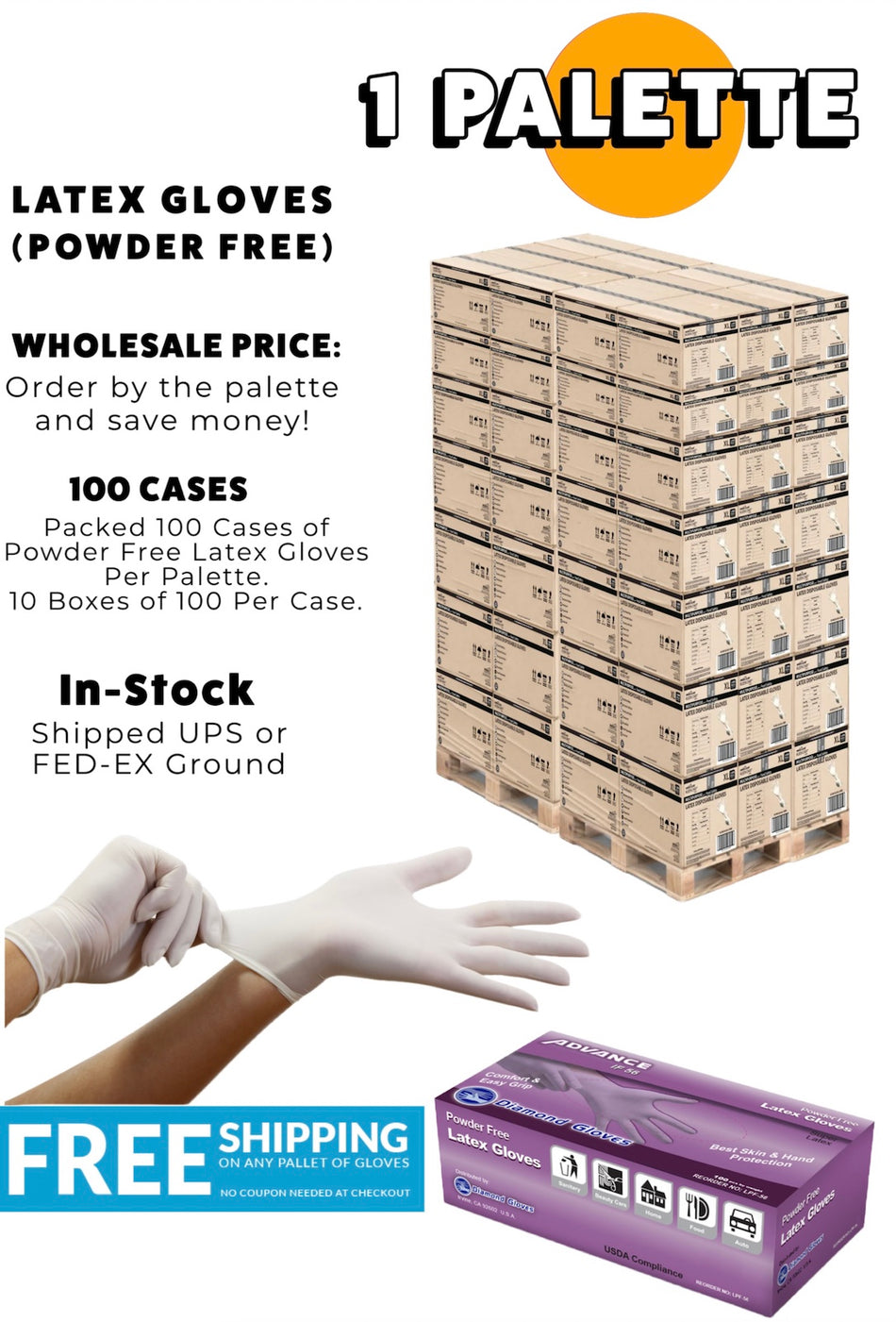 1 Pallet of 5X Latex Gloves (5 Mil) Powder Free (100,000 Count)